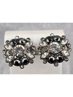 Givenchy Vintage Crystal Clip-On Earrings With Black & Clear Rhinestones